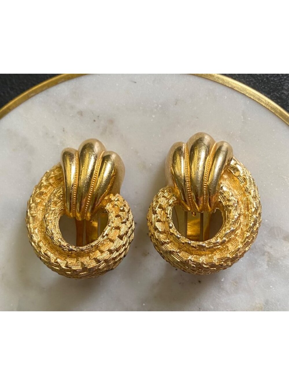 Christian Dior Vintage Gold-Tone Textured Clip-On Earrings